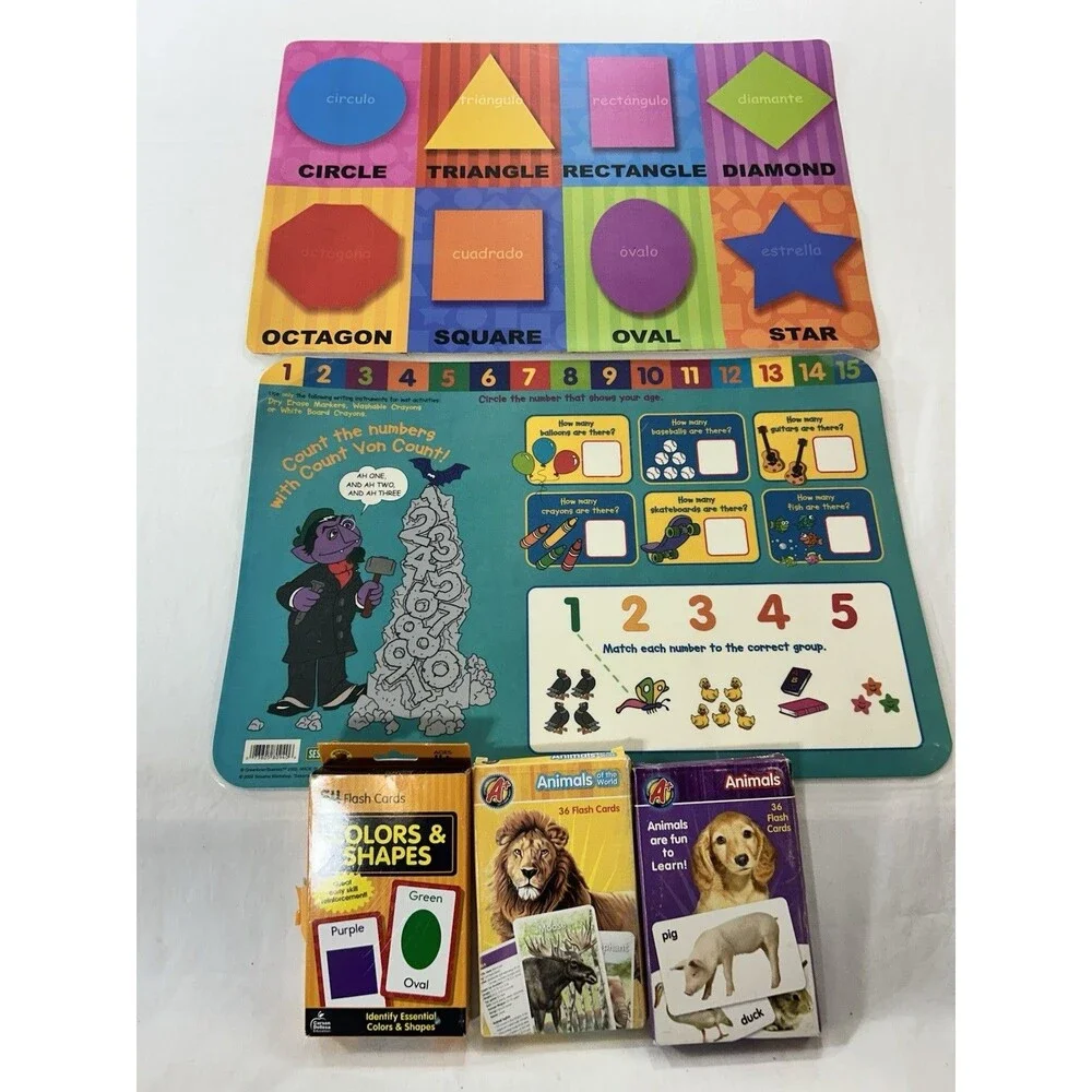 Lot of Educational Flash Cards Colors Animals Shapes Counting Mats Kids Learning